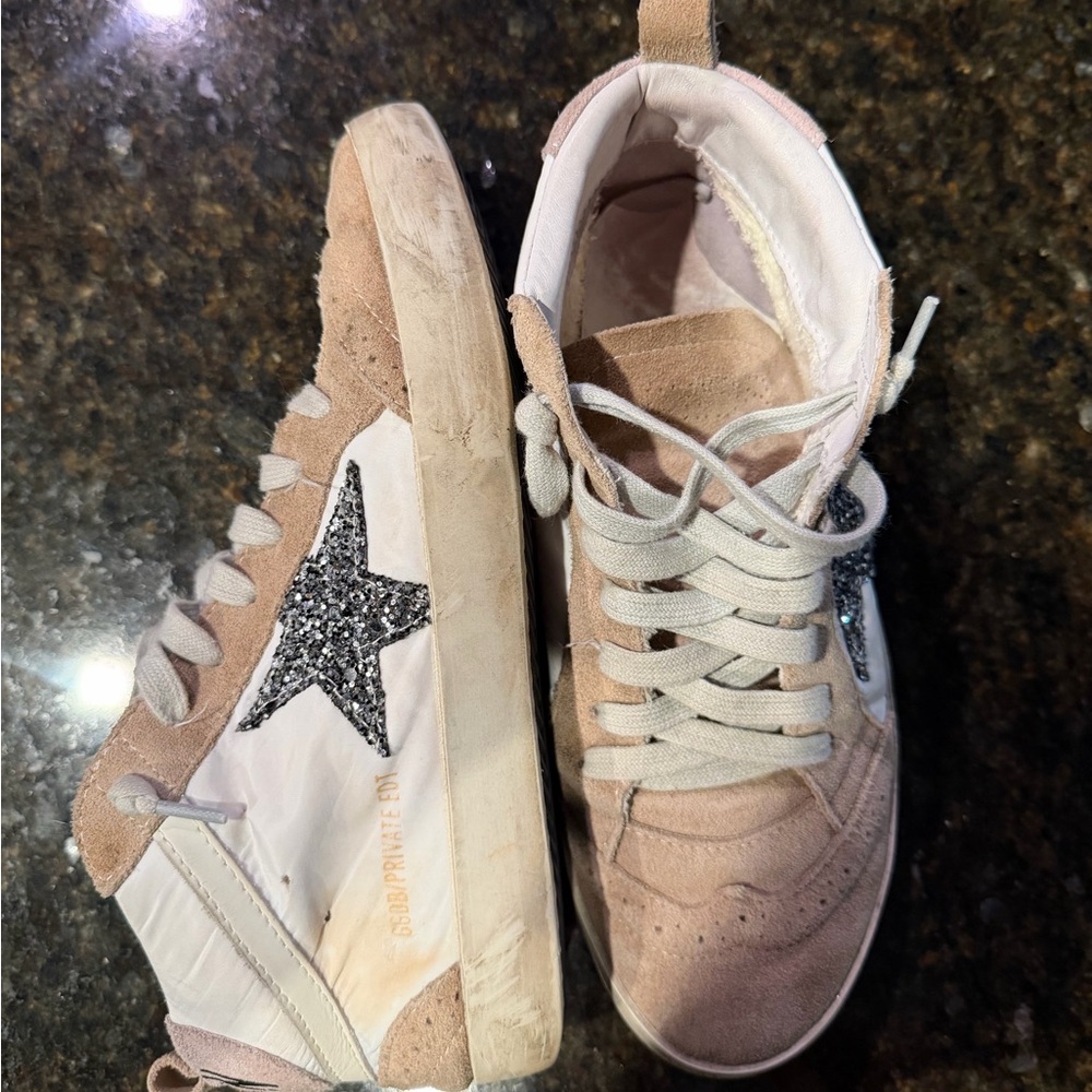 Golden Goose Pink and White Sneakers with Silver Star